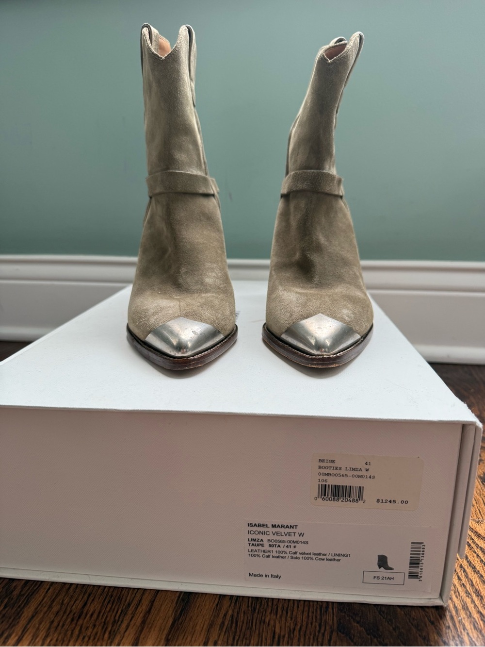 Isabel Marant Taupe Suede Ankle Boots with Silver Toe Caps